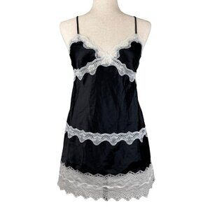 Victoria’s Secret Black Satin Lace Trim Mini Slip Dress